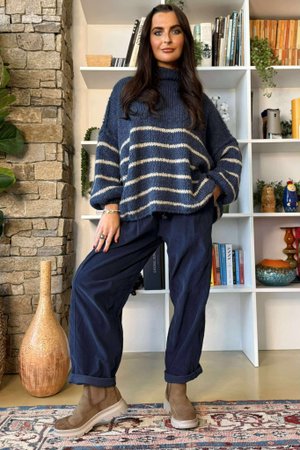 Big Softie Stripe Funnel Grunge Knit Denim 